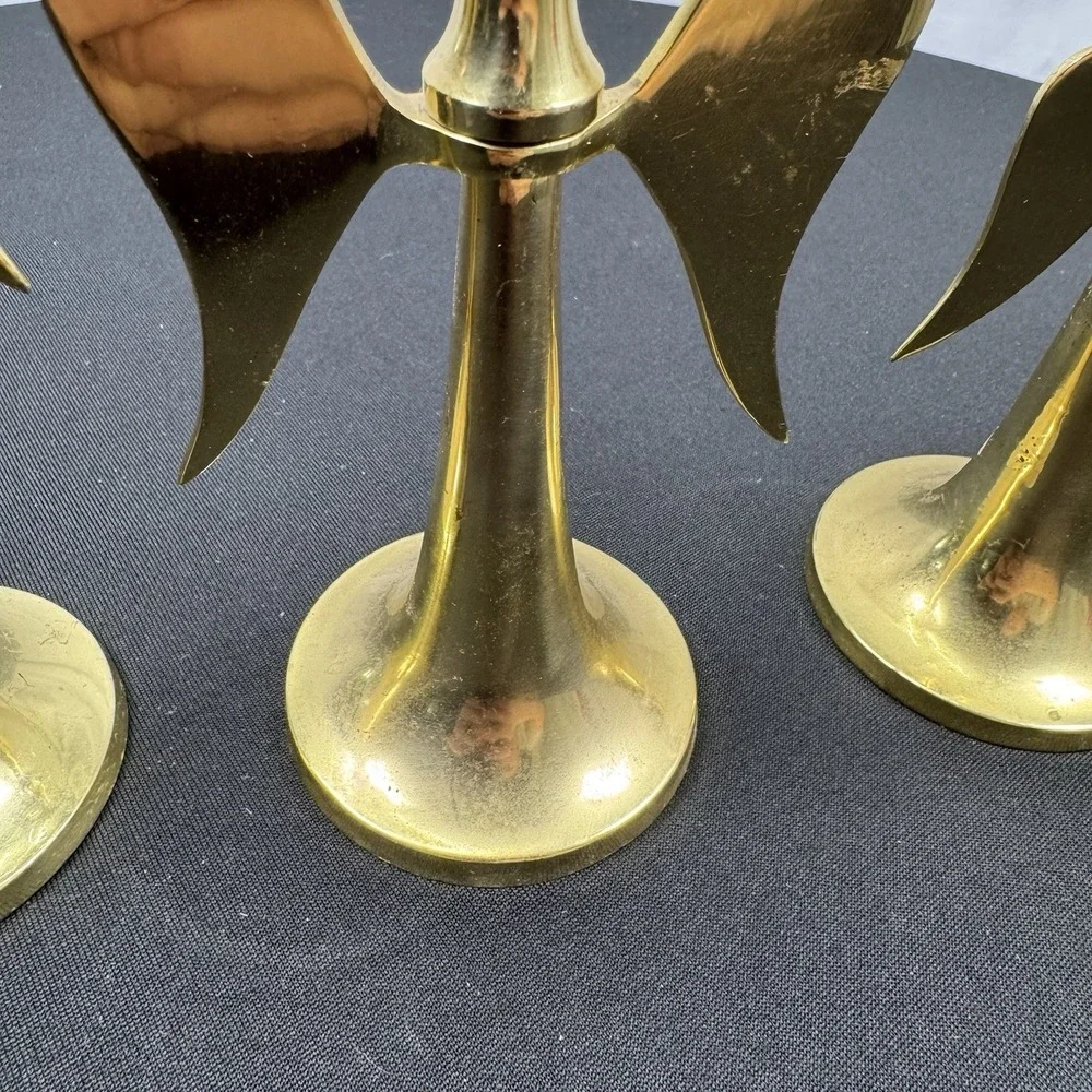 Vintage Solid Brass Candle Stick Holders Graduated‎ Angels Wings Set Of 3 India